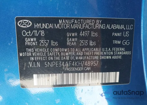 2019 Hyundai Sonata Sel из США, поврежденный, VIN 5NPE34AF4KH748957